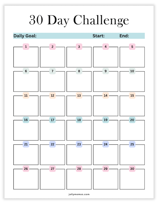 30 day challenge printables