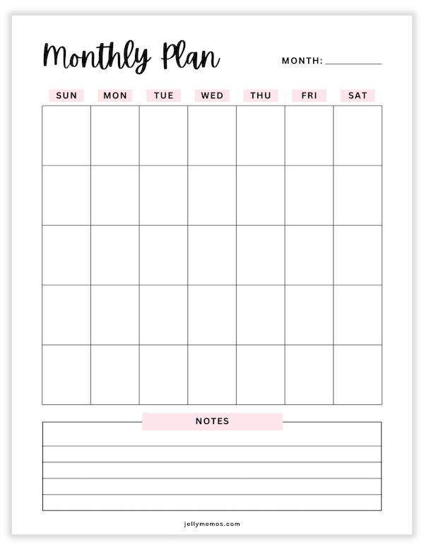 undated monthly planner