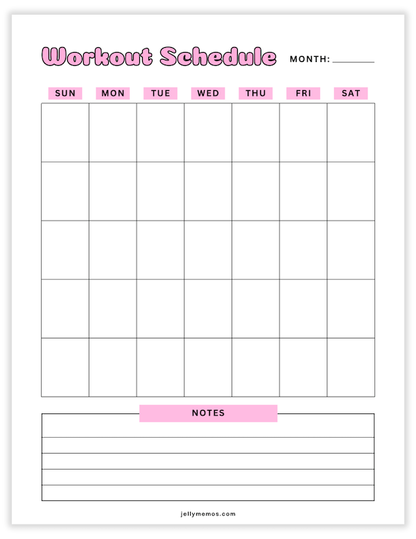 printable workout calendar