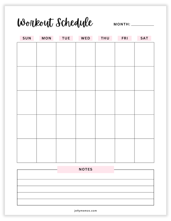 printable workout calendar