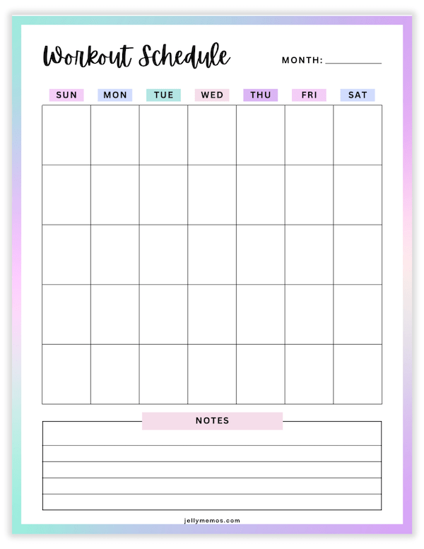 printable workout calendar