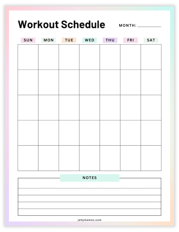 printable workout calendar