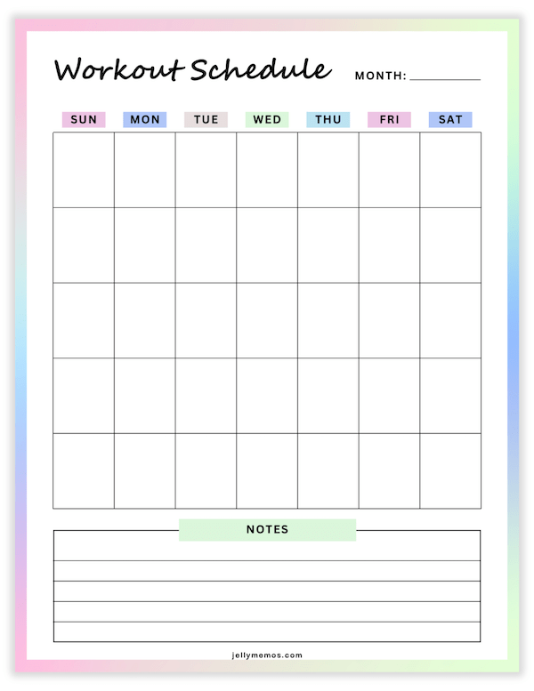 printable workout calendar