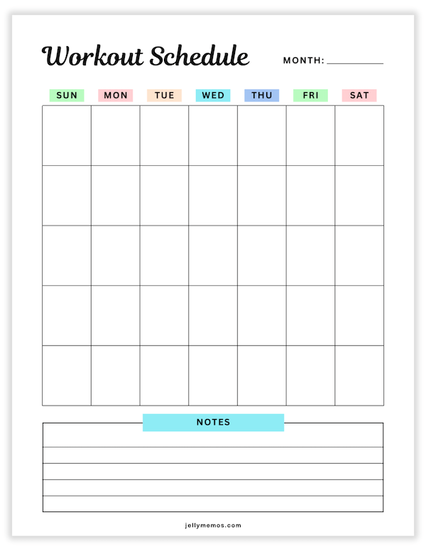 printable workout calendar