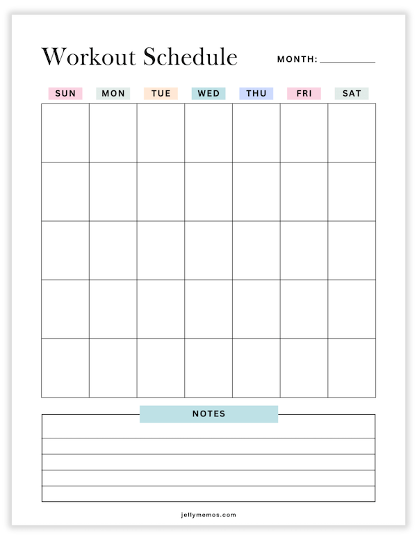 printable workout calendar