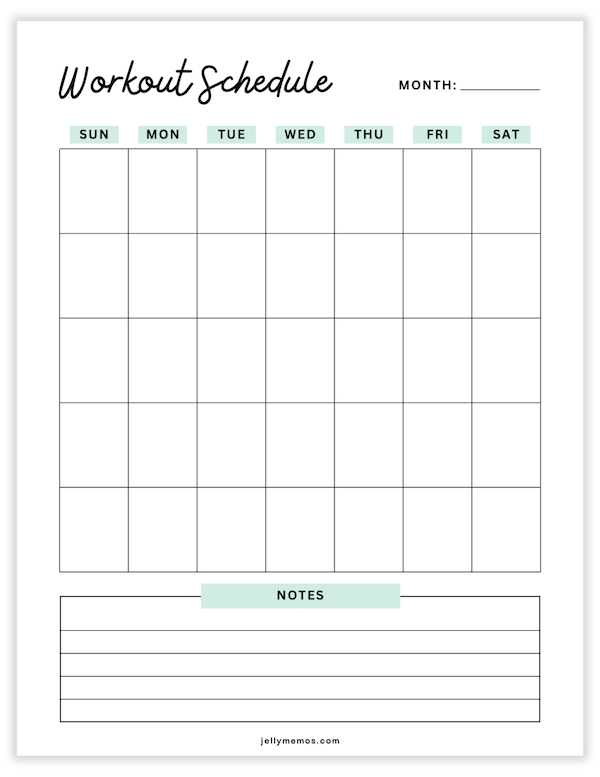 printable workout calendar