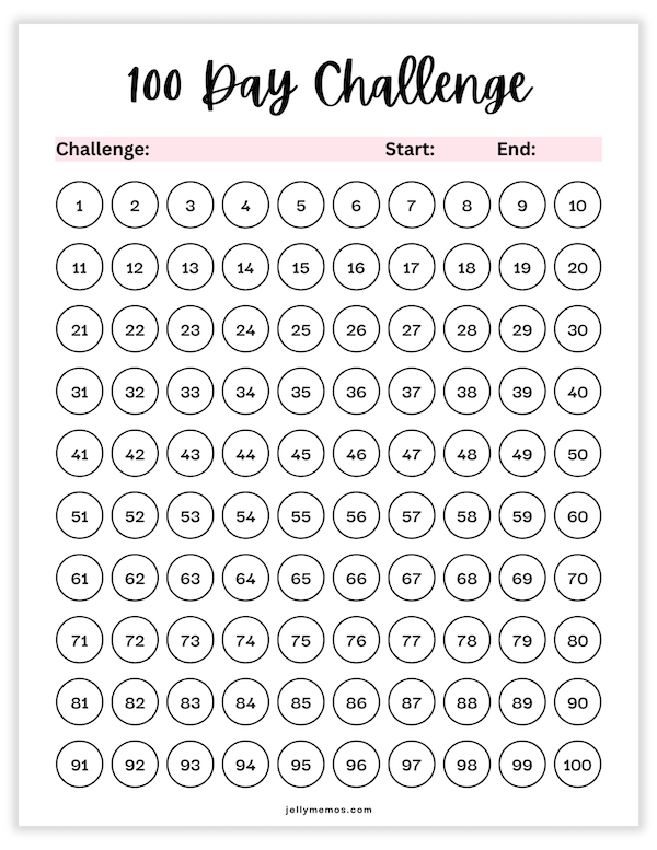 100 day challenge template