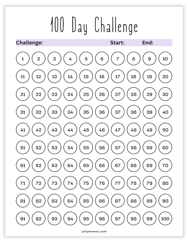 100 day challenge template