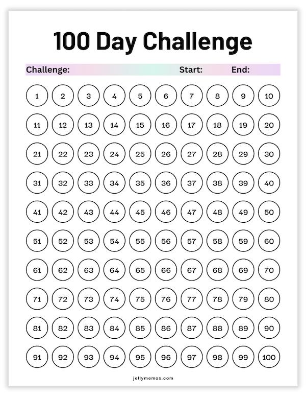 100 day challenge template