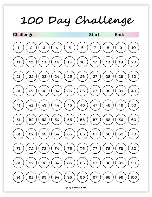 100 day challenge template