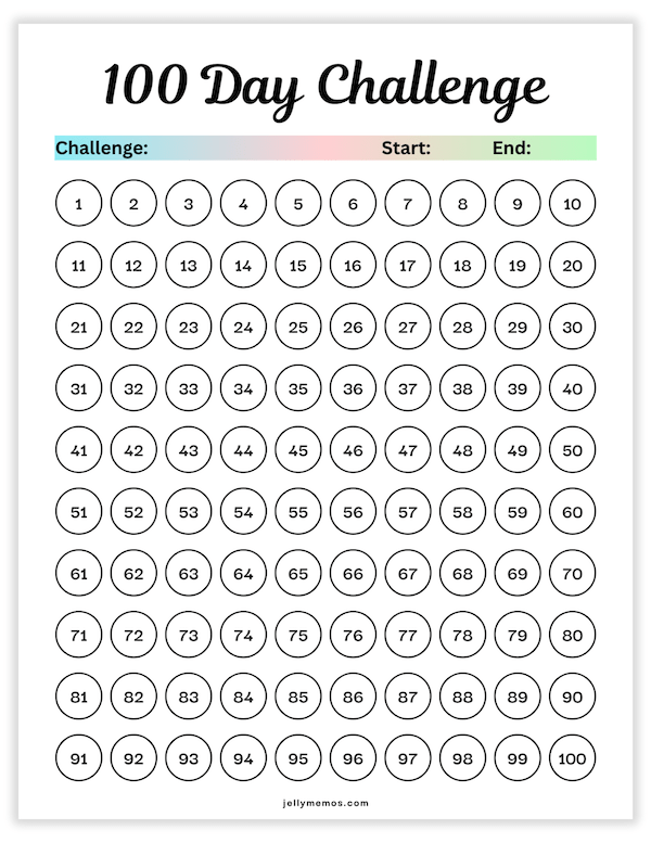 100 day challenge template