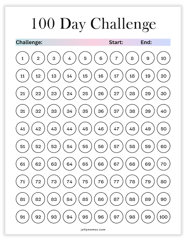 100 day challenge template