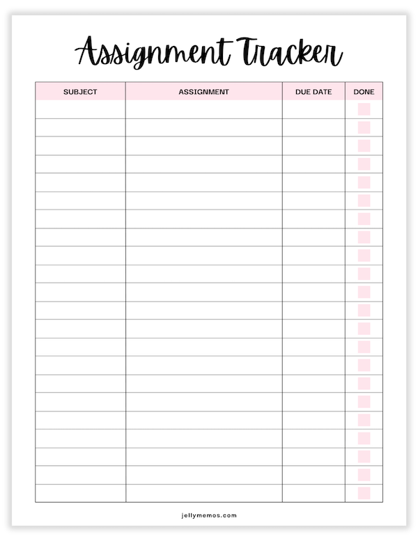 assignment tracker template