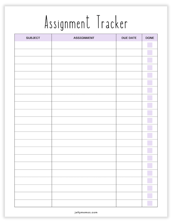 assignment tracker template