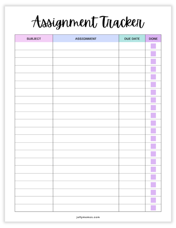 assignment tracker template