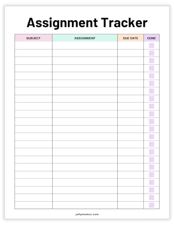 assignment tracker template