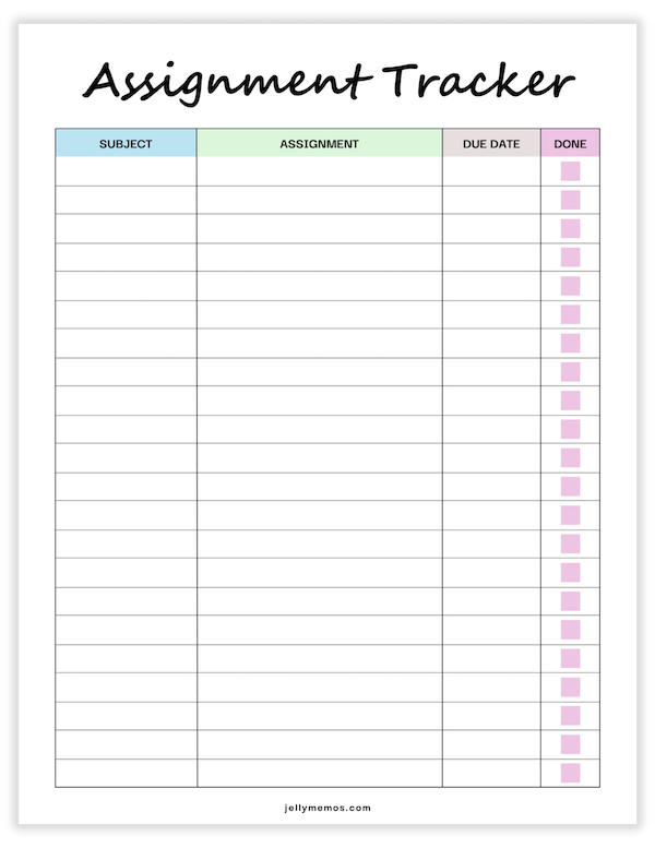 assignment tracker template