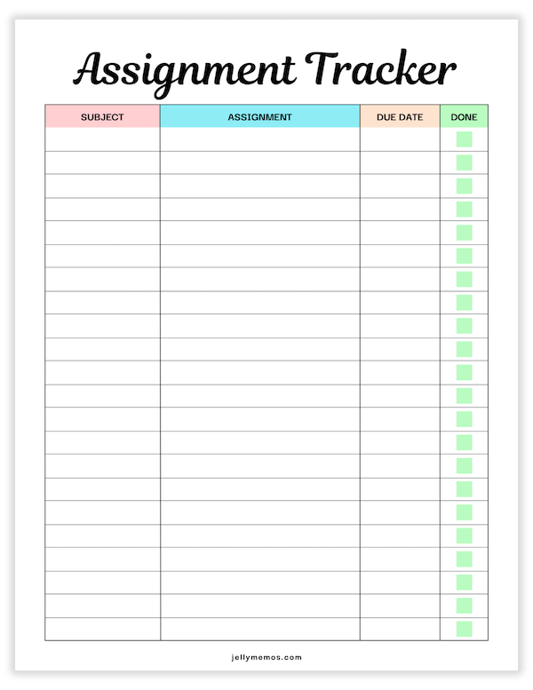 assignment tracker template