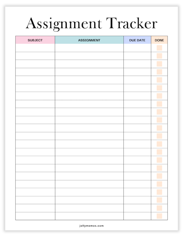 assignment tracker template