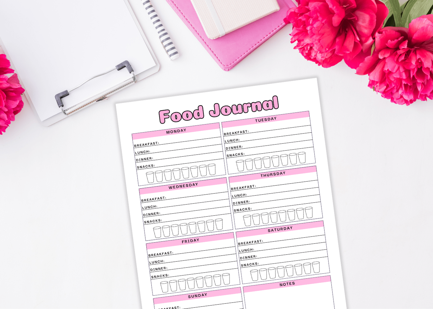 Cute Printable Weekly Food Journal Templates - JellyMemos