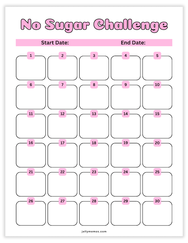 no sugar challenge printable