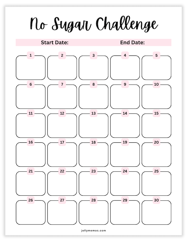 30 day no sugar challenge printable