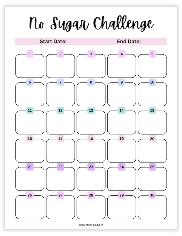 30 day no sugar challenge printable