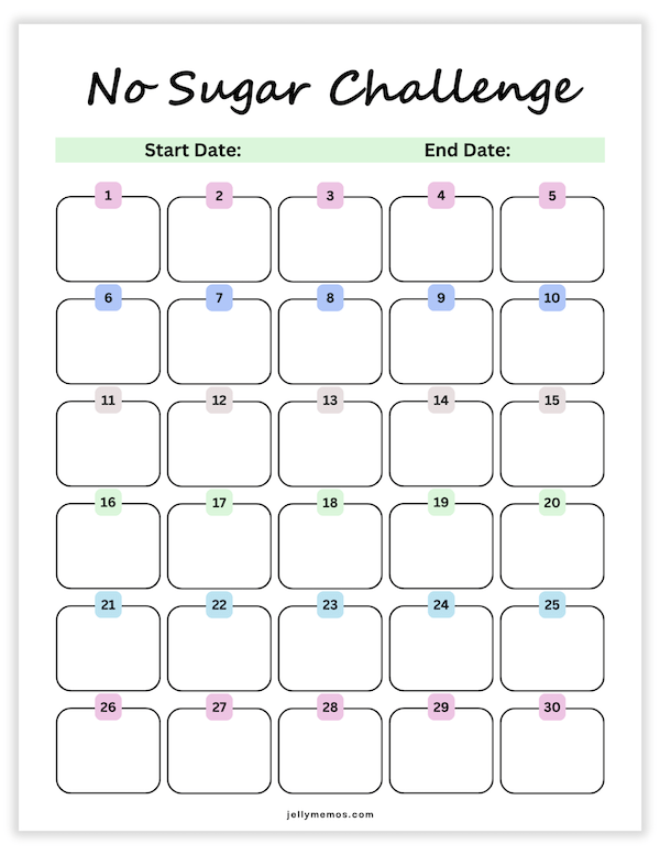 30 day no sugar challenge printable