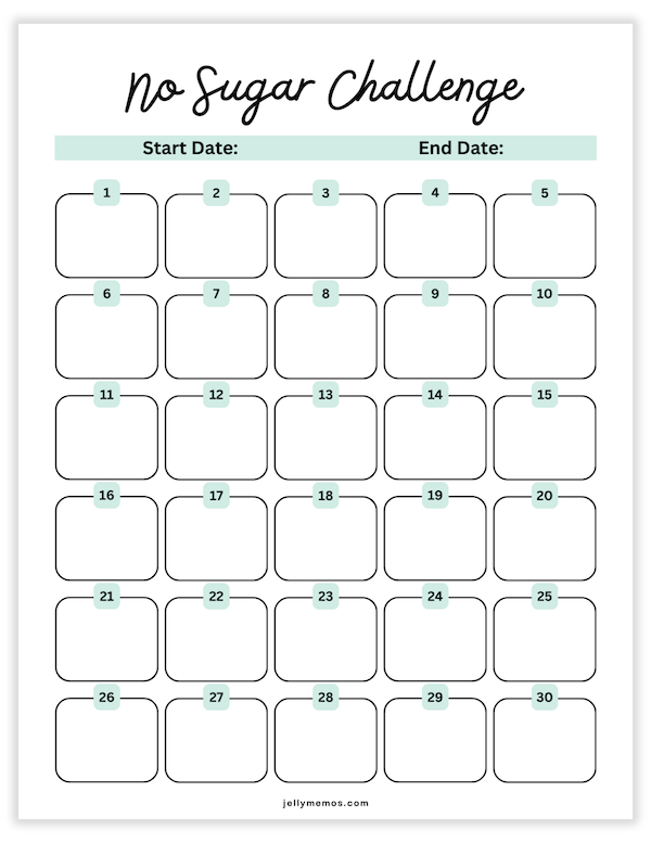 no sugar challenge printable