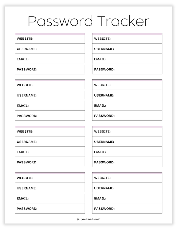 password tracker template