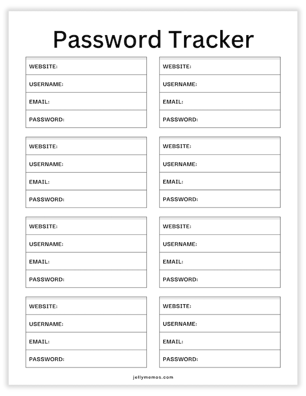 password tracker printable