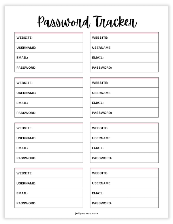 printable password tracker template