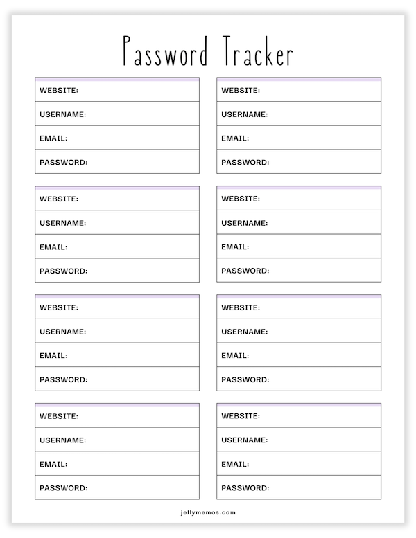 password tracker template