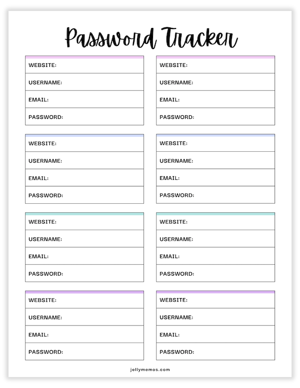 password tracker printable