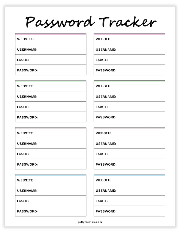 password tracker printable