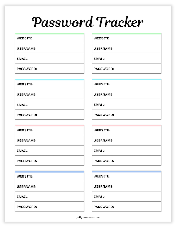 password tracker printable