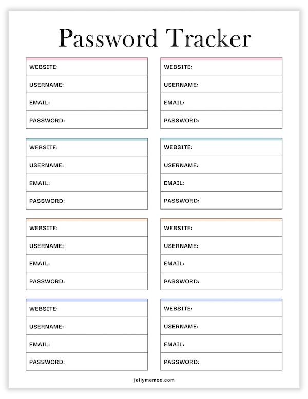 password tracker printable