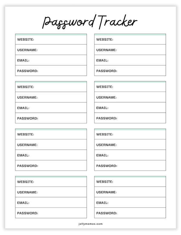 password tracker printable