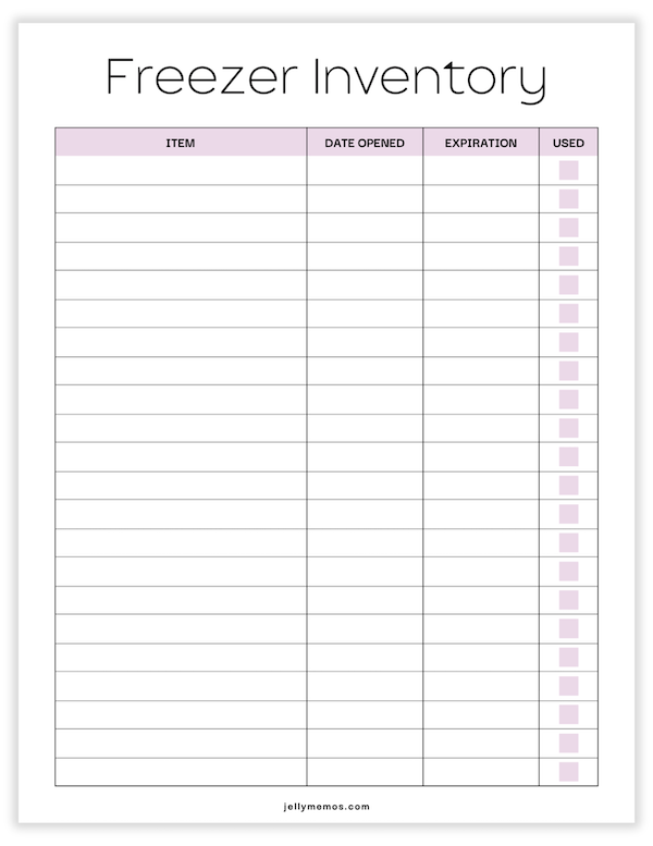 freezer inventory printable