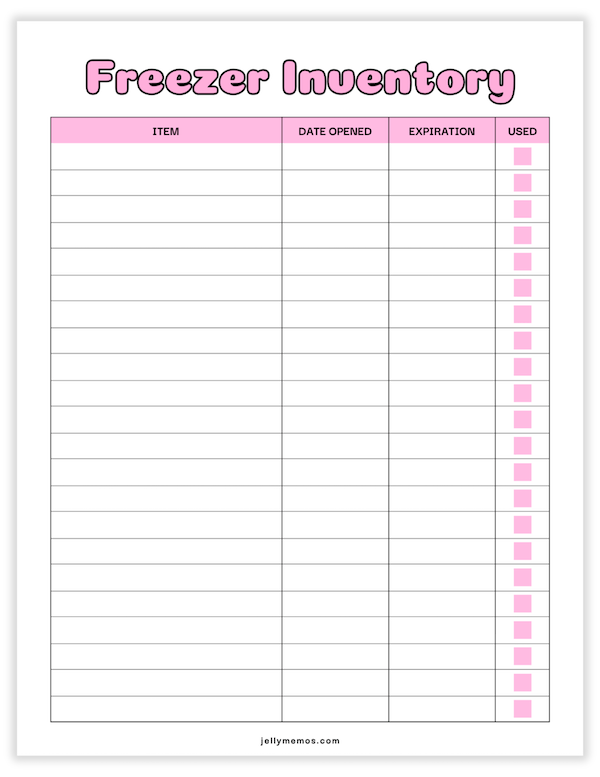 freezer inventory printable