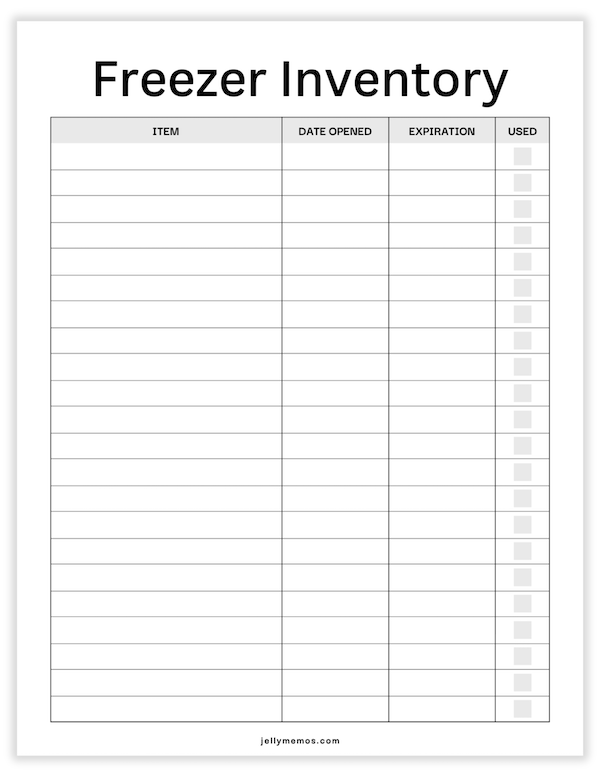 freezer inventory printable