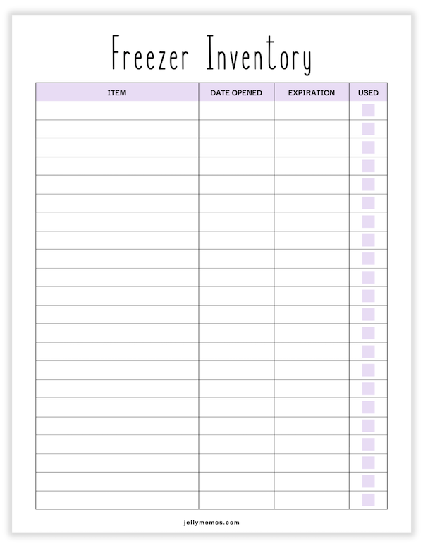 freezer inventory printable