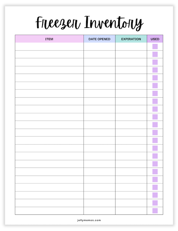 freezer inventory printable