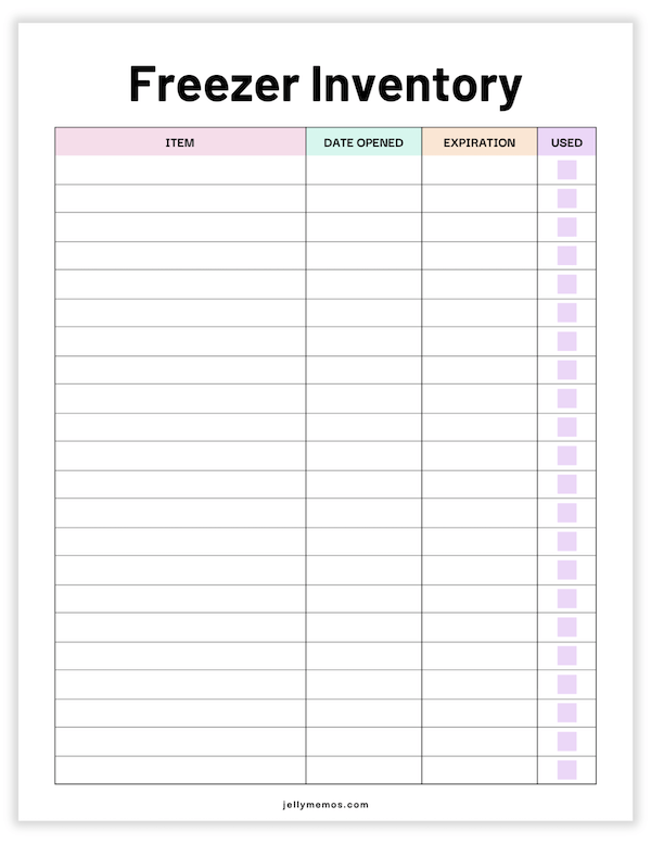 freezer inventory printable