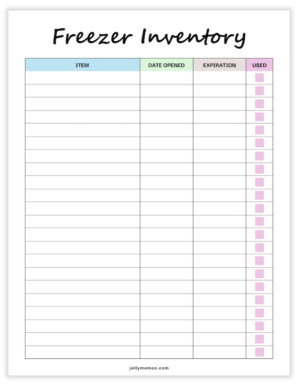 freezer inventory printable