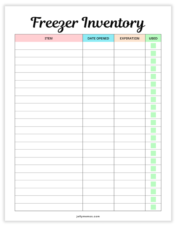 freezer inventory printable