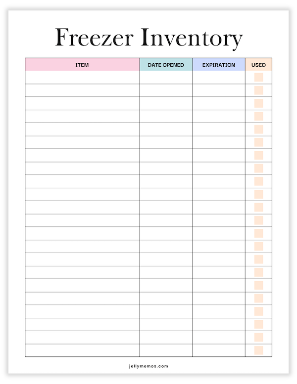 freezer inventory printable