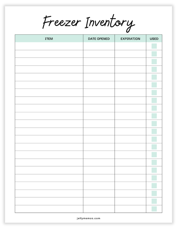 freezer inventory printable