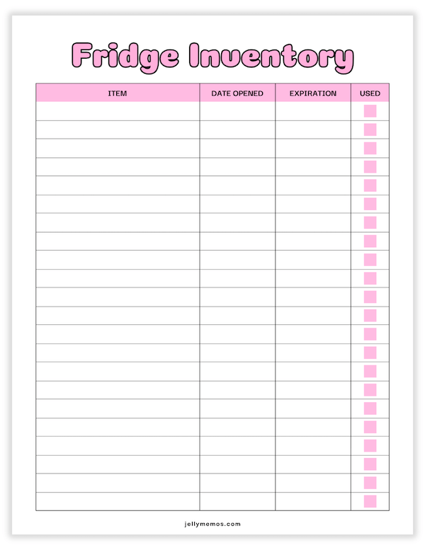 fridge inventory printable