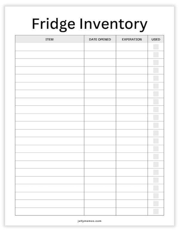 fridge inventory printable